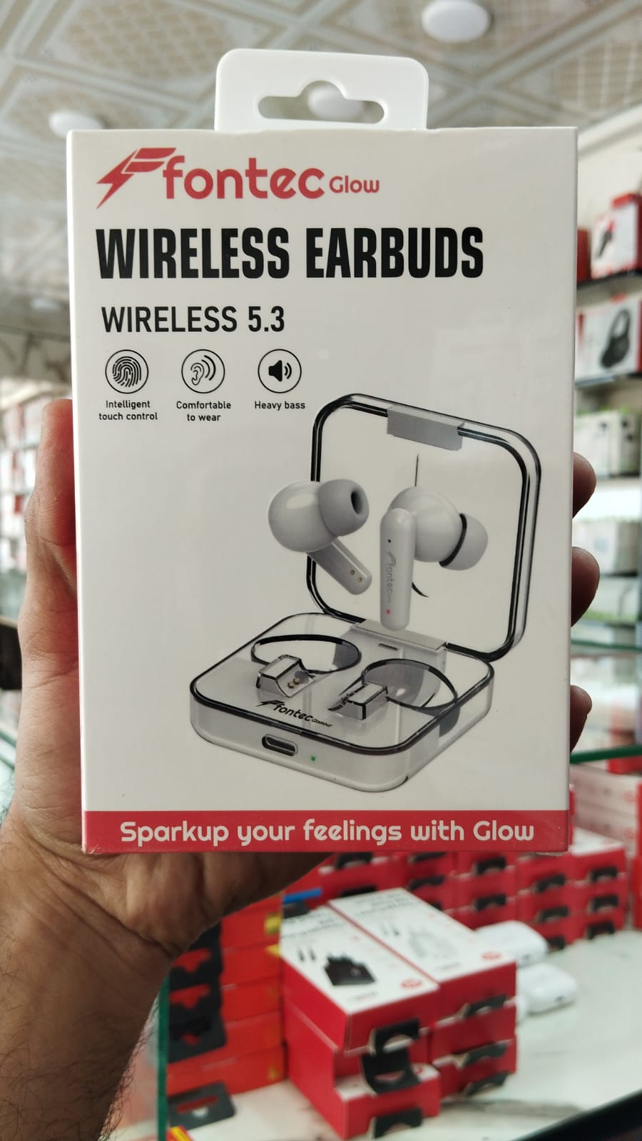 Fontec Glow Wireless Earbuds �Bluetooth 5.3 Gaming Earphones with ENC Noise Cancellation & Transparent Charging Case