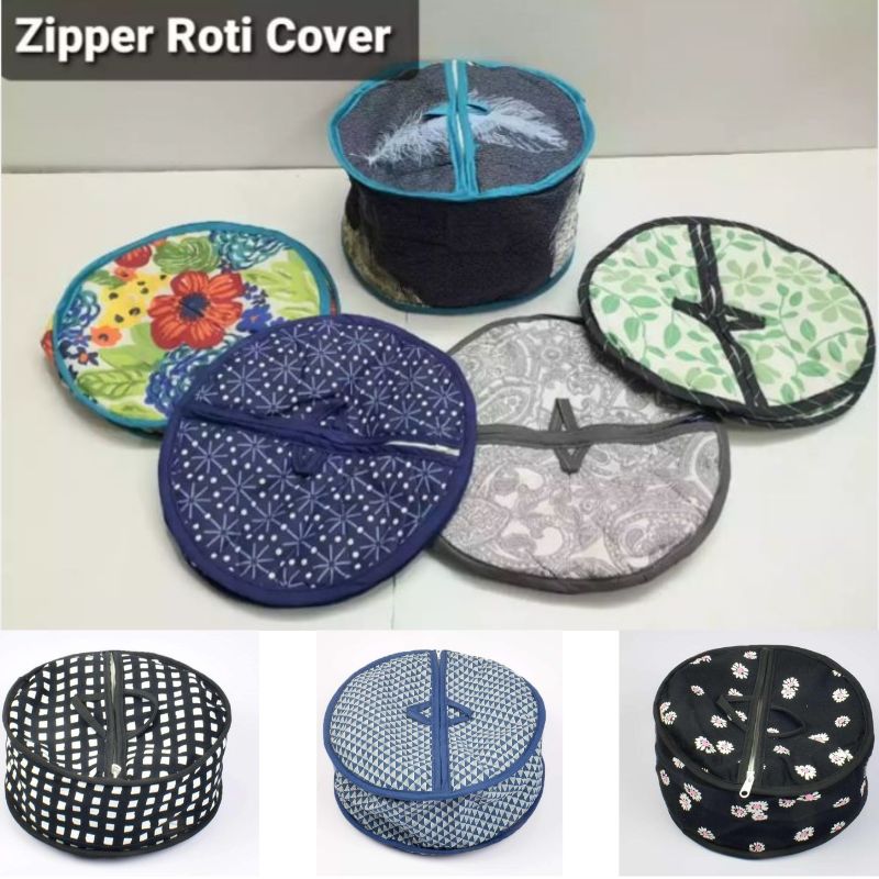 Roti Chapati Cotton Cover Bag With Round Zip Opening Keeps Rotis Fresh And Warm ( Random Design And Colour )