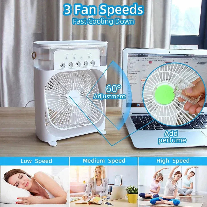 9-Inch Desktop Water Mist Fan �Portable Humidifier Air Cooler with 5-Hole Spray, 3 Speed Modes, and LED Night Light (Not Rechargeable)