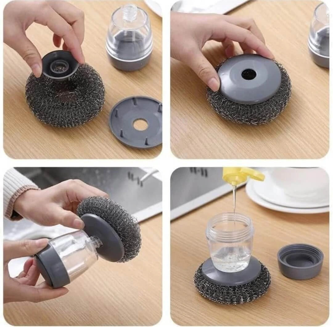 Kitchen Soap Dispensing Palm Brush �Automatic Filling Dish Scrubber with PET Bristles �Non-Scratch Cleaning Brush for Pots, Pans, and Sinks