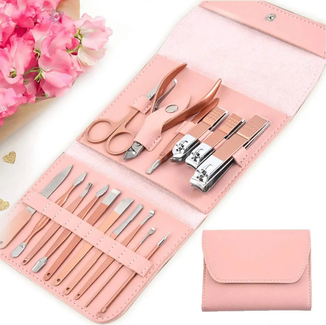 16pcs Professional Manicure &amp; Pedicure Set �Nail Clippers, Cuticle Nippers &amp; Grooming Tools with Travel Case (Random color)