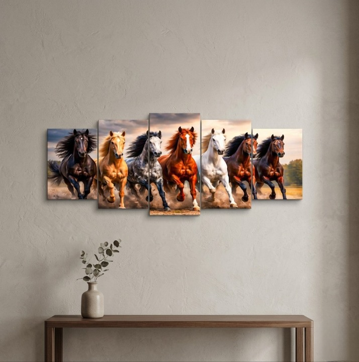 Seven Galloping Horses Panoramic Wooden Wall Art – photo 1