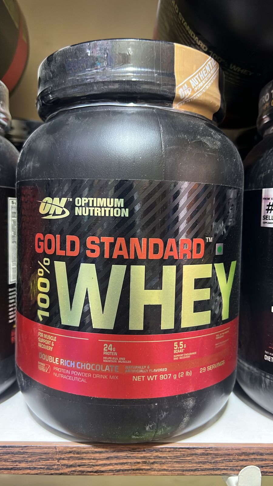 Optimum Nutrition Gold Standard 100 Percent Whey Protein Powder Double Rich Chocolate Flavor 2 Pounds 907g