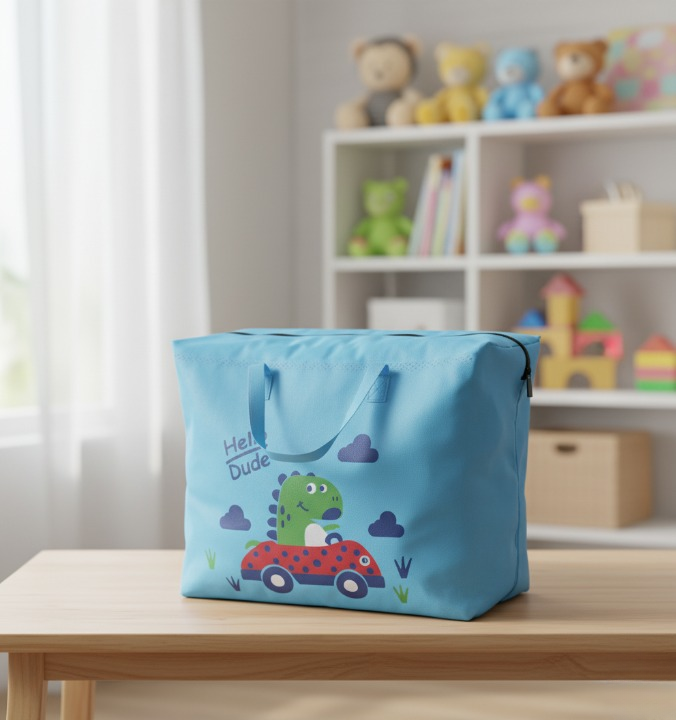 Large Capacity Storage Bag With Cute Dinosaur Print �Foldable, Durable, And Perfect For Toys, Clothes, And Everyday Organization (Random Color)