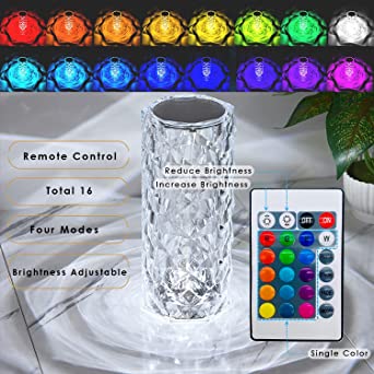 16 Colors Diamond Rose Crystal Lamp Bedside – photo 2