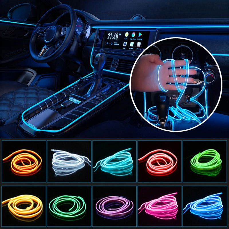 Car Dashboard Neon Light Strip �3 Meter Flexible EL Wire with Easy Installation, Random Color