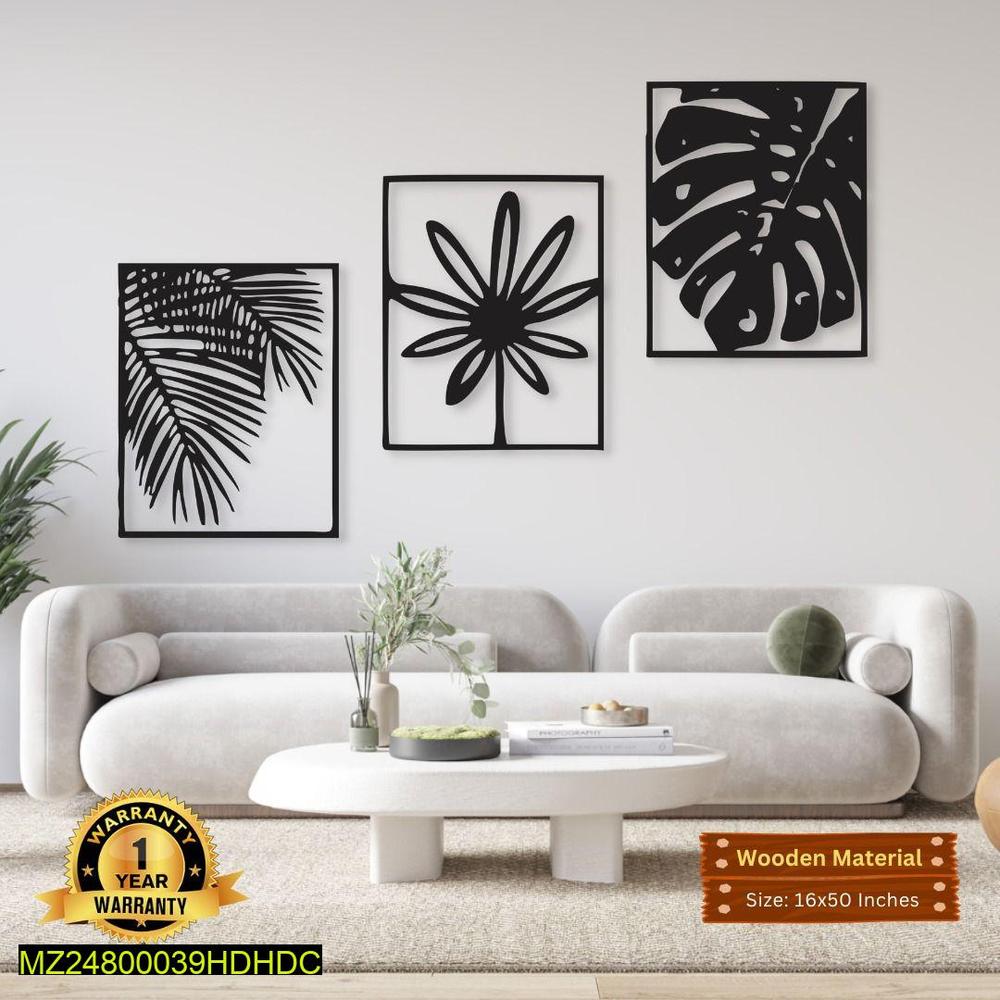 Modern Leaf Wall Art 16x50 MDF Black White Pakistan