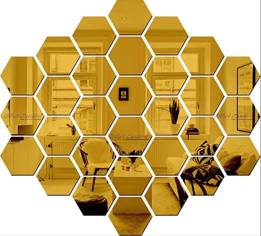 Golden Hexagonal Mirror Wall Decor for Home Modern Luxury