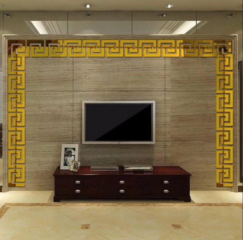 Golden Greek Key Mirror Wall Border 6Pcs Acrylic