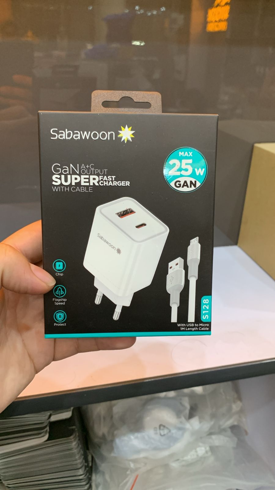 Sabawoon 25W GaN A+C Super Fast Charger Perfect for smartphones earbuds & tablet with Cable