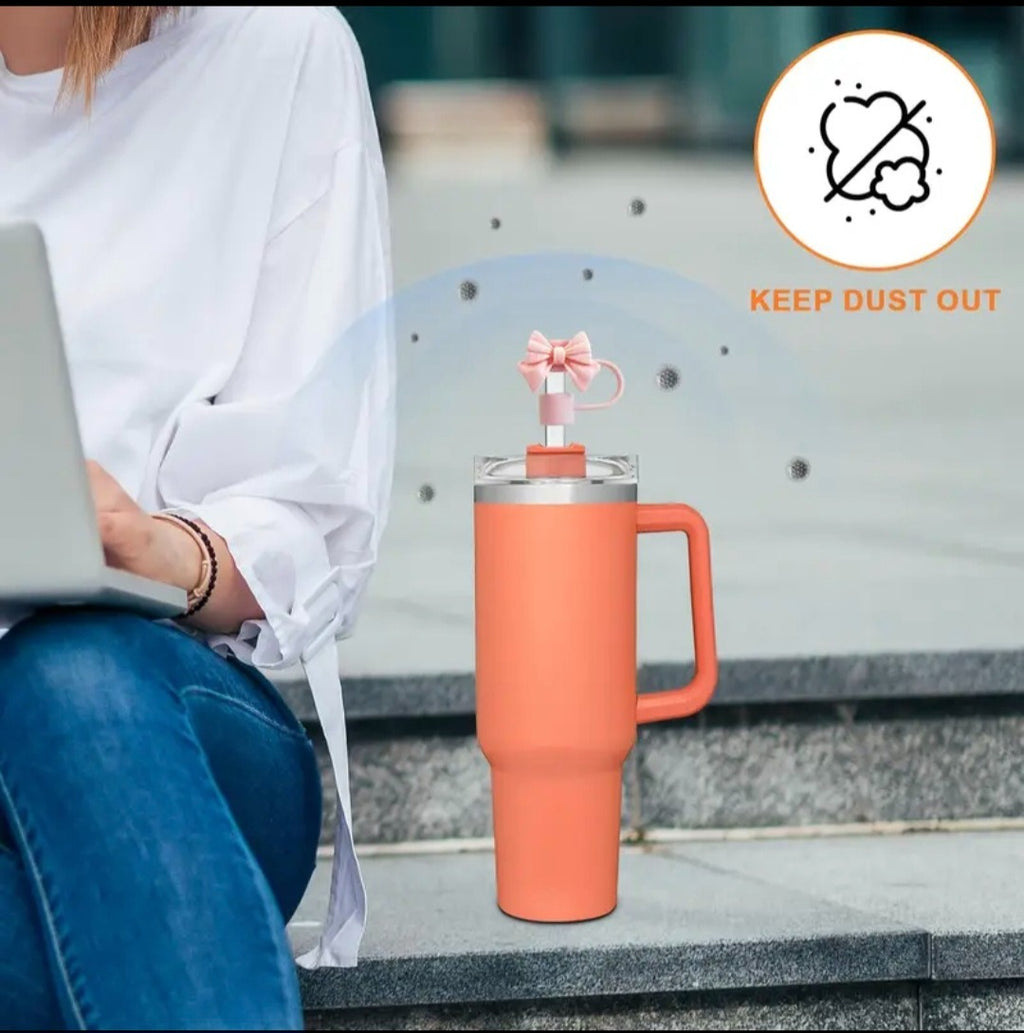1PC Cute Bow Straw Cap Cover for 10mm Straws �Fits Stanley Tumbler Cups, Dustproof & Leak-Resistant (Random Color)