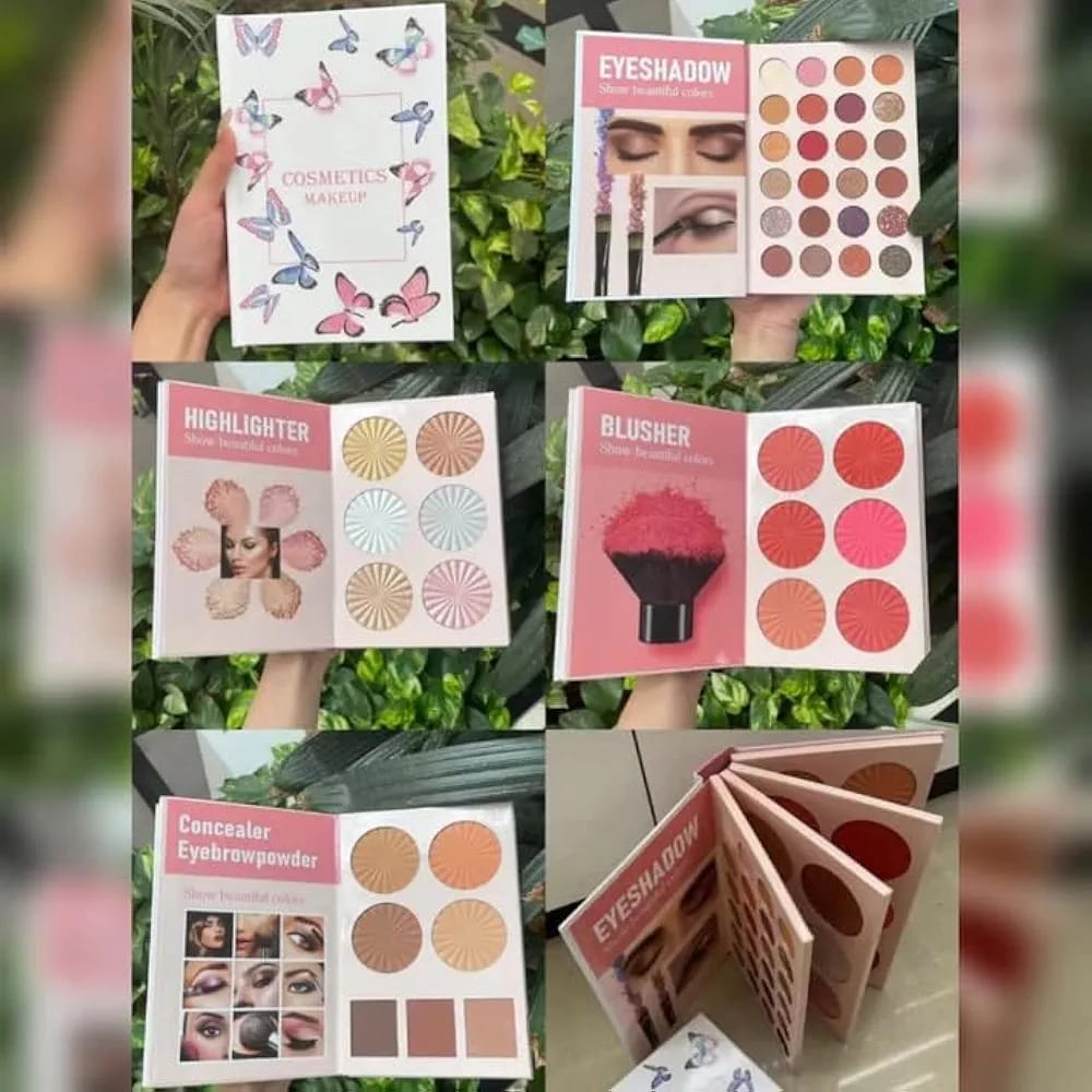 All In One Professional Makeup Palette Book �Complete 4 In 1 Beauty Kit With Highlighters, Contour, Eyeshadow, Blush, And Eyebrow Powders