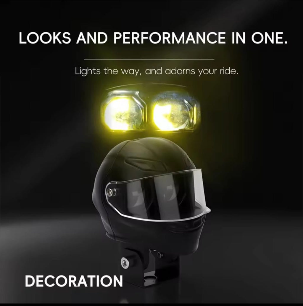 Universal Motorcycle LED Helmet-Style Spotlight �Dual Lens 2-Mode (White & Yellow) Fog Light Signal Lamp