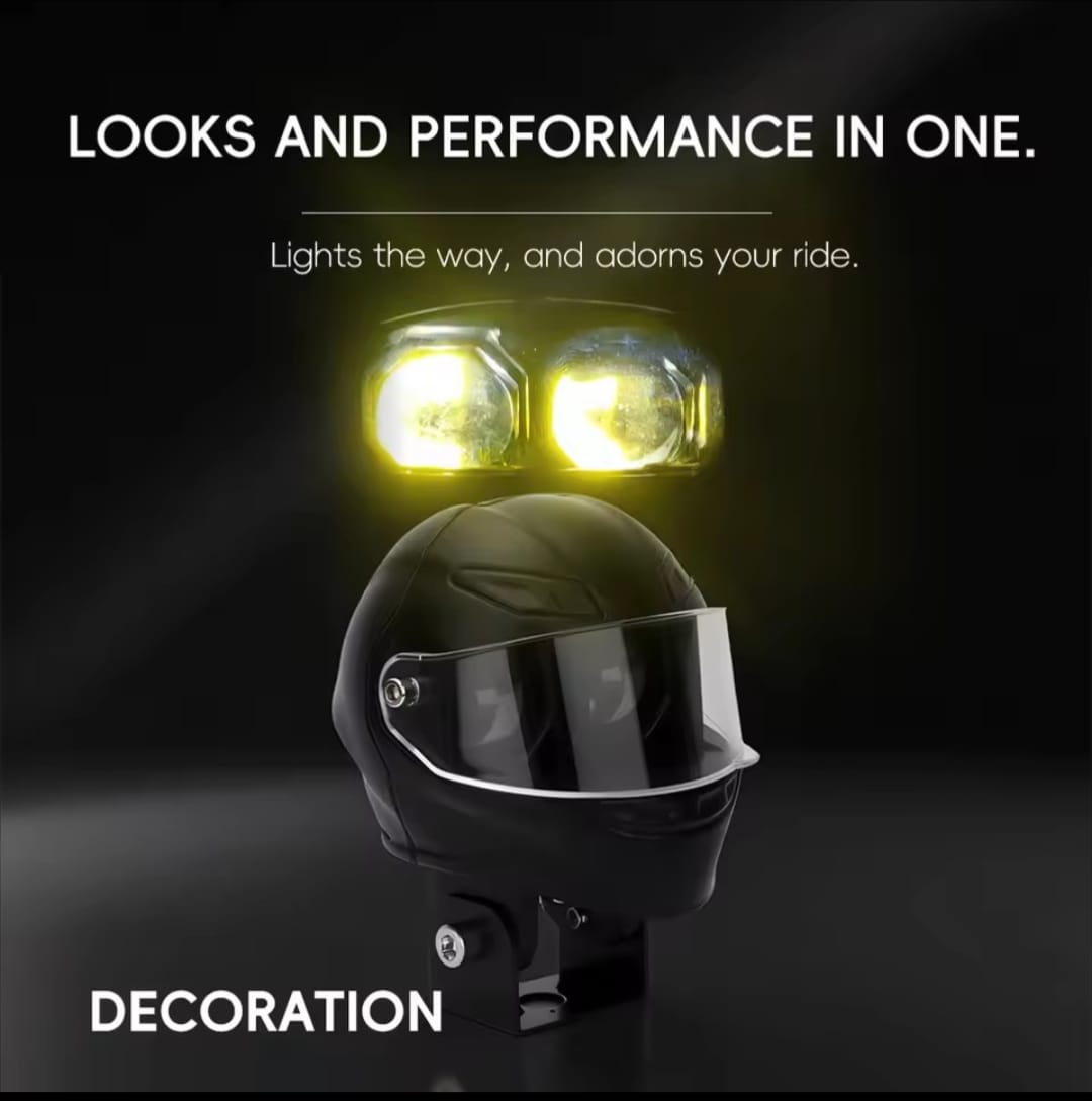 Universal Motorcycle LED Helmet-Style Spotlight �Dual Lens 2-Mode (White & Yellow) Fog Light Signal Lamp