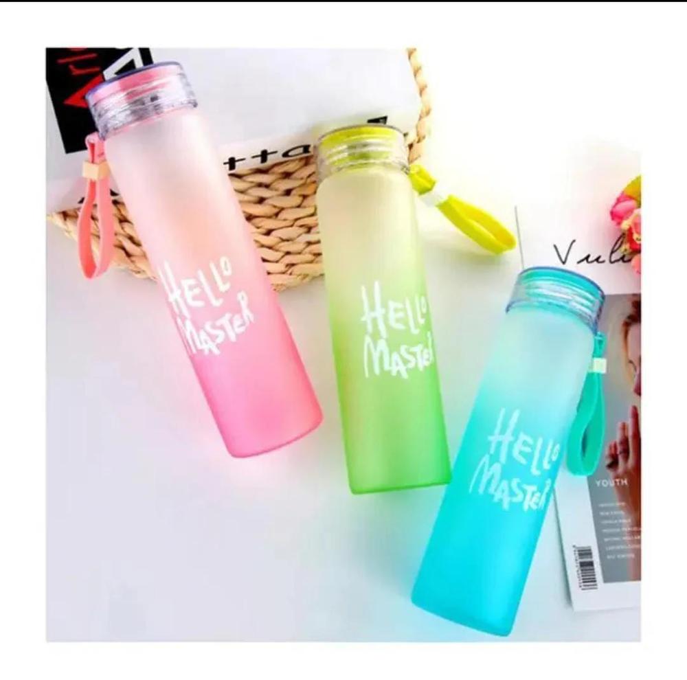 Hello Master 480ml Frosted Glass Water Bottle - Transparent Leak-Proof Portable Drinkware with Carrying Strap (Random Color)