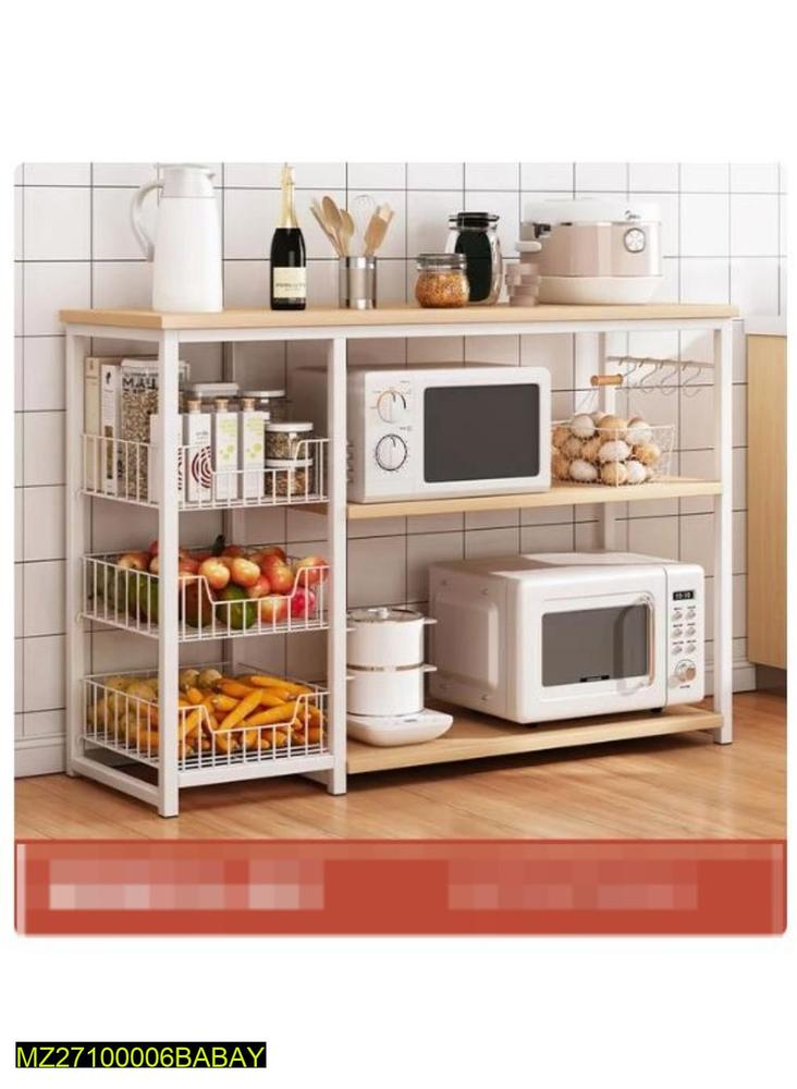 3 Layer Kitchen Rack Black White Iron