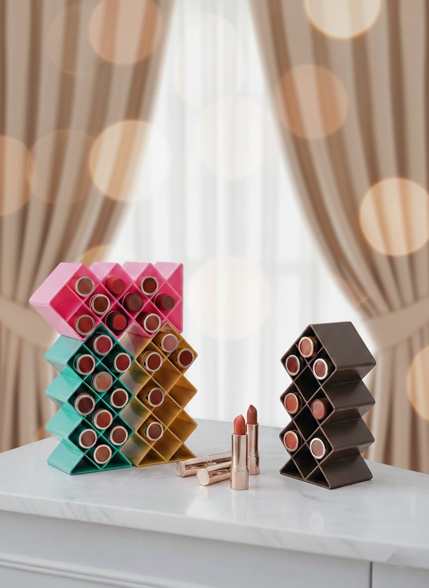Plastic 10 Grid Lipstick Organizer with Storage Box �Makeup Holder for Lipsticks & Cosmetics - With Box (Random Color)