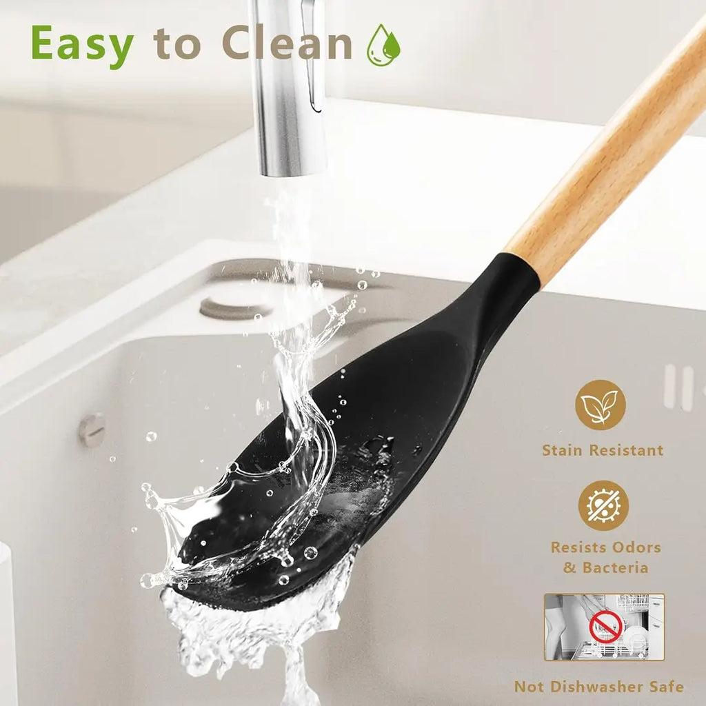 12 Pcs Silicone Kitchen Utensil Set with Wooden Handles – Non Stick Cooking Tools Set with Holder for Kitchen