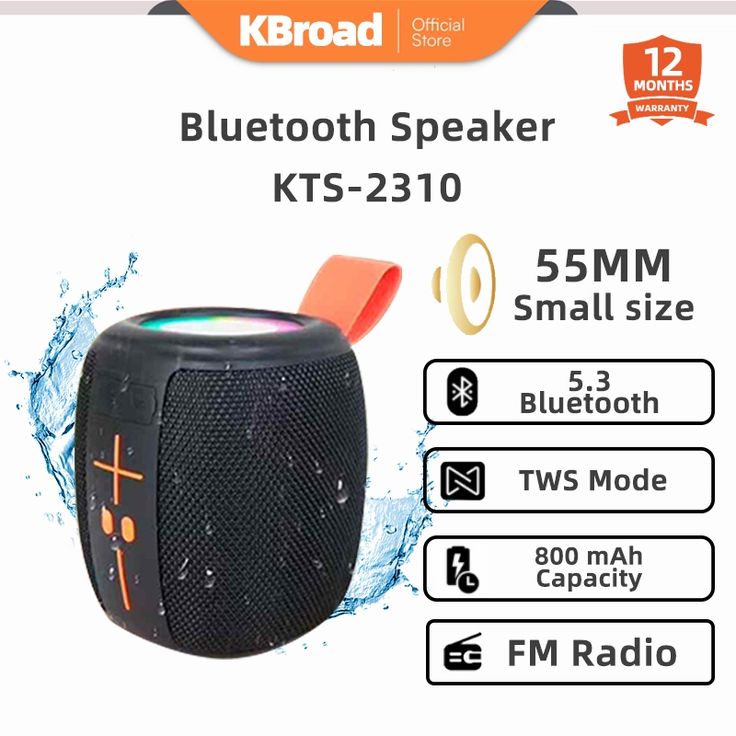 KTS-2310 Waterproof RGB Bluetooth Speaker �Portable Outdoor Wireless Speaker with Deep Bass & LED Light Up Display