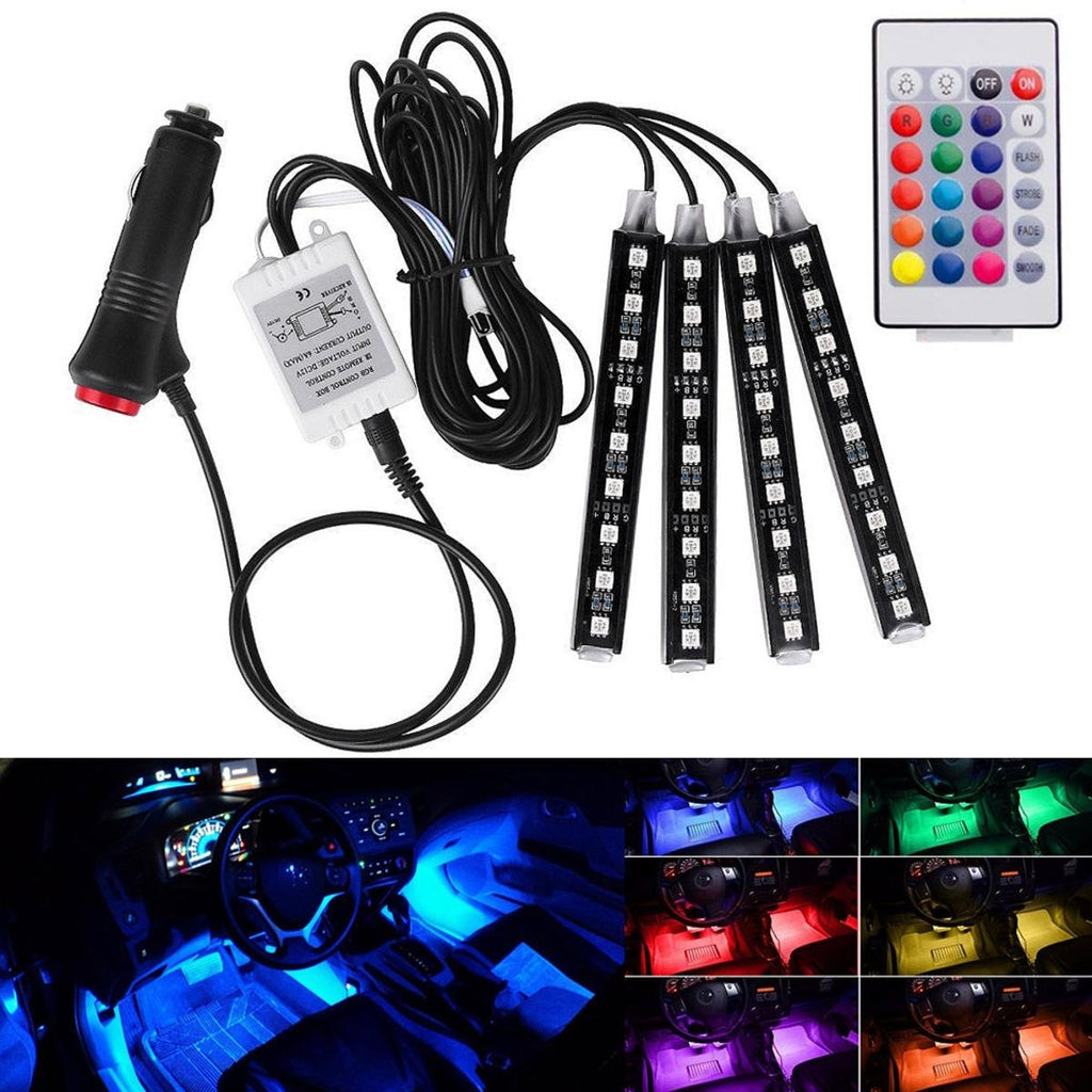 Car Interior LED Atmosphere Light with Remote Control �Multi-Color Music Sync Ambient Strip Lamp (12V)