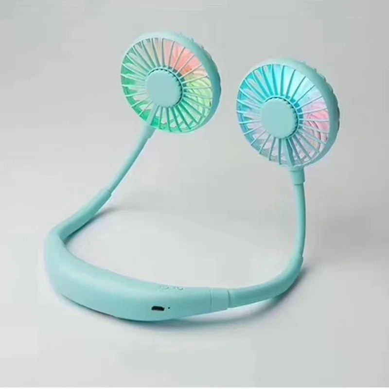 Lazy Portable Silent Neck Fan �Wearable Rechargeable Dual Fan with LED Light & 3-Speed Control (Random Color)