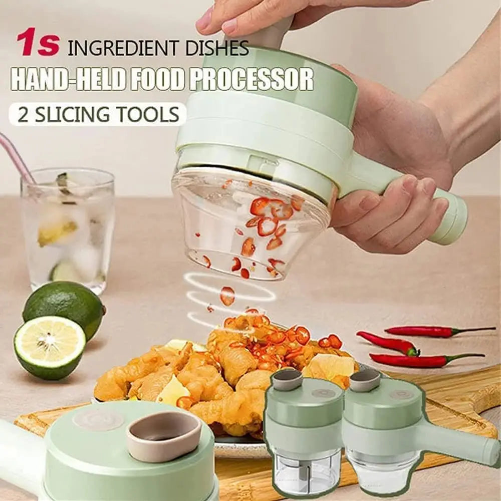 4 In 1 Portable Electric Vegetable Cutter Set Mini Wireless Food Processor Garlic Chili Onion Celery Ginger Meat Garlic Chopper