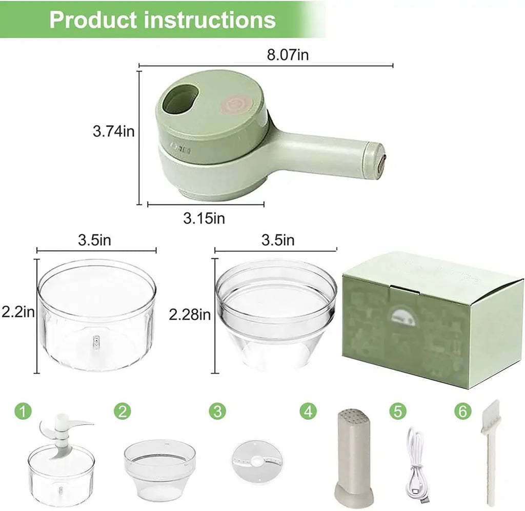 4 In 1 Portable Electric Vegetable Cutter Set Mini Wireless Food Processor Garlic Chili Onion Celery Ginger Meat Garlic Chopper
