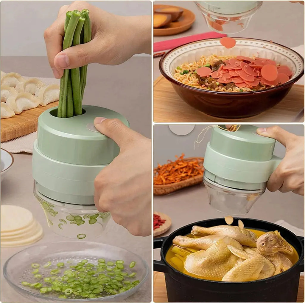 4 In 1 Portable Electric Vegetable Cutter Set Mini Wireless Food Processor Garlic Chili Onion Celery Ginger Meat Garlic Chopper