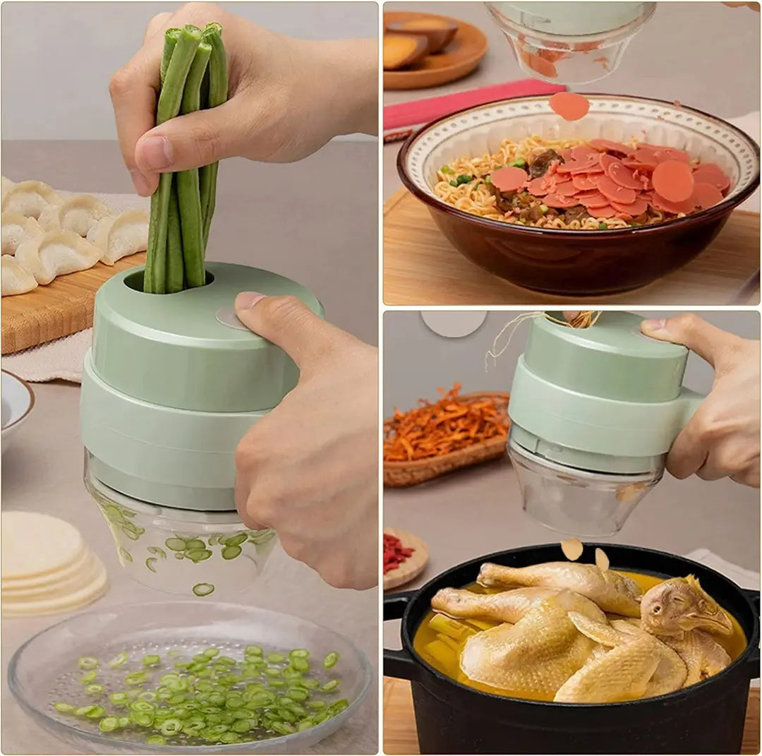 4 In 1 Portable Electric Vegetable Cutter Set Mini Wireless Food Processor Garlic Chili Onion Celery Ginger Meat Garlic Chopper