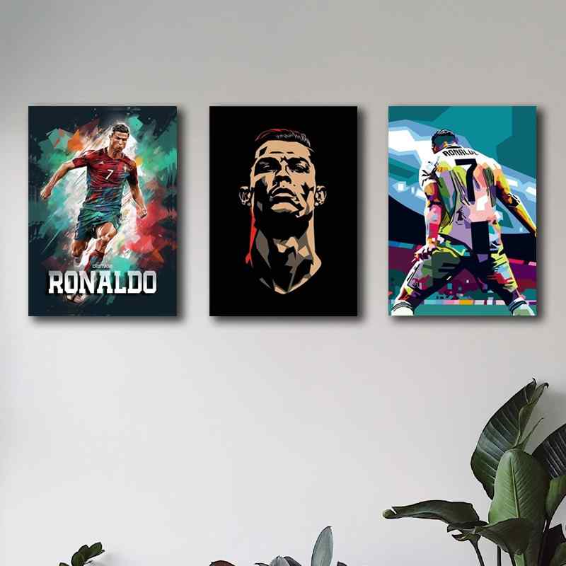 set of 3 Cristiano Ronaldo CR7 Wooden Sticky Photo Frame | Football Wall Art for Home D?or Photo Frame for Wall | Sticky Photo tiles For Room Decor/For Football Fans Gift