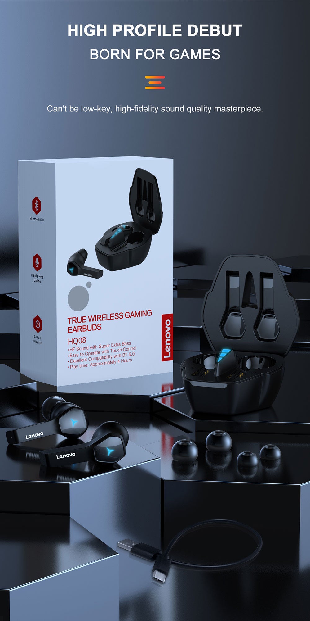 Professional Lenovo Hq08 Tws Gaming Earbuds Low Latency Hifi Sound 100 Percent Original