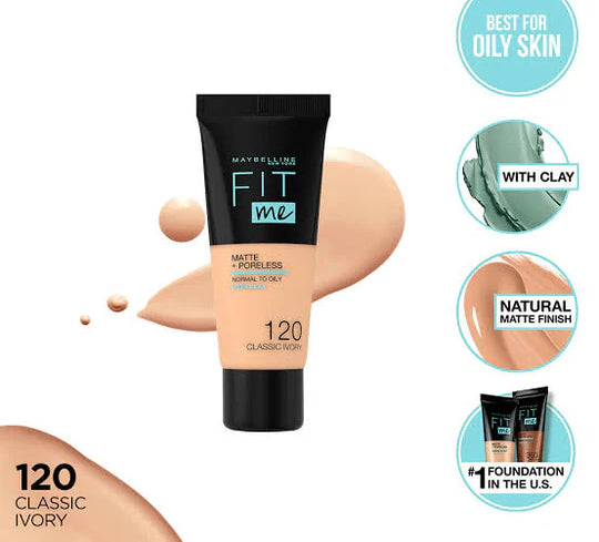 Maybelline New York Fit Me Matte &amp; Poreless Liquid Foundation 18ml Tube - 120 Classic Ivory - For Normal to Oily Skin