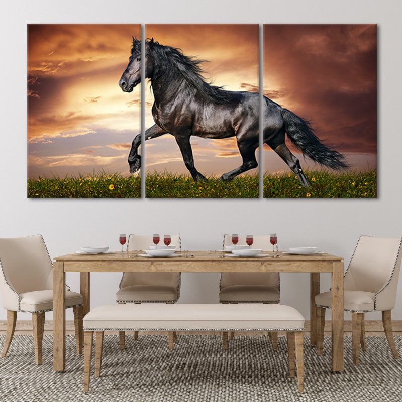 3 Pc Black Horse Wall D?or Photo Tiles | Low Quality