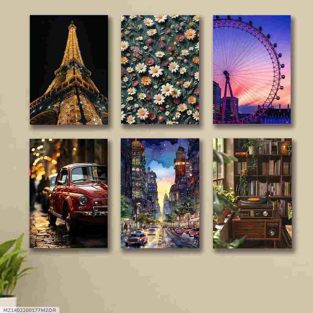 6 PC Wall Art Decor Cardboard Phototiles Durable Stylish Elegant And Modern Decorative Home And Office Collection - 8*11