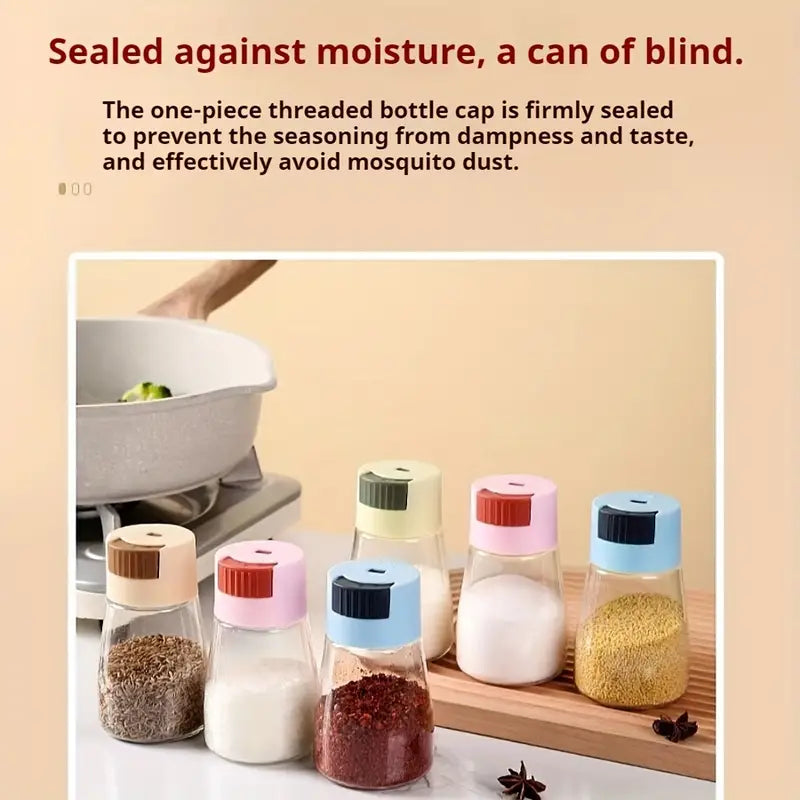 Sealed Seasoning quantitative Bottle salt pepper condiment Dispenser Glass Spice Jar | Salt Control Bottle Press - 180ml (random color)