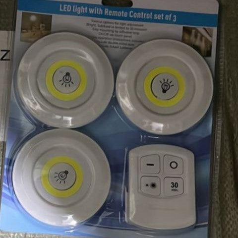 Pack of 3 LED Remote Control Lights �Tap Lights with Self Adhesive for Cabinet, Wardrobe & Kitchen