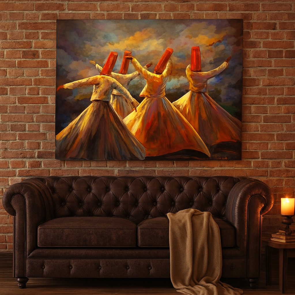 Whirling Dervish Wall Art Painting �Sufi Dance Canvas, Spiritual Home D?or (12x16)