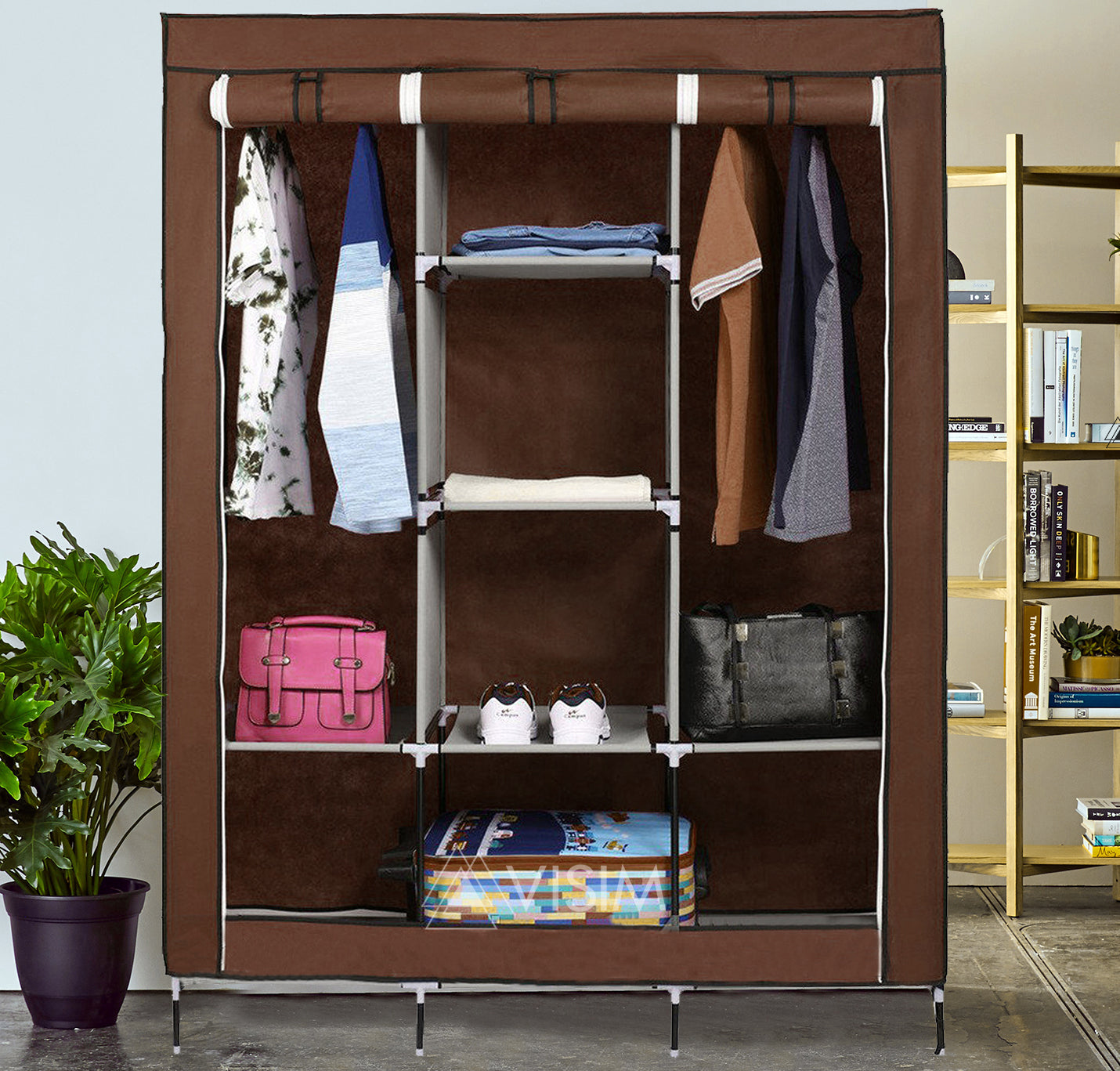 Portable Storage Cabinet 3 Door Large Size 5 by 4 Ft | Aluminum Rods and Fabrics Wardrobe Stand