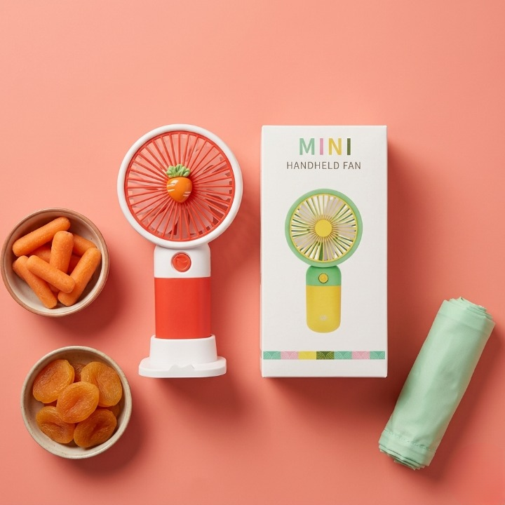 Mini Portable Handheld Fan with Desktop Base - Cute Carrot Design Rechargeable Personal Cooling Fan for Office, Students, and Travel