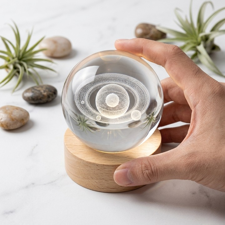 3D Crystal Ball Lamp | LED Crystal Galaxy Lamp For Room & Home Decoration | USB Crystal Ball Lamp (Saturn Shape Only)