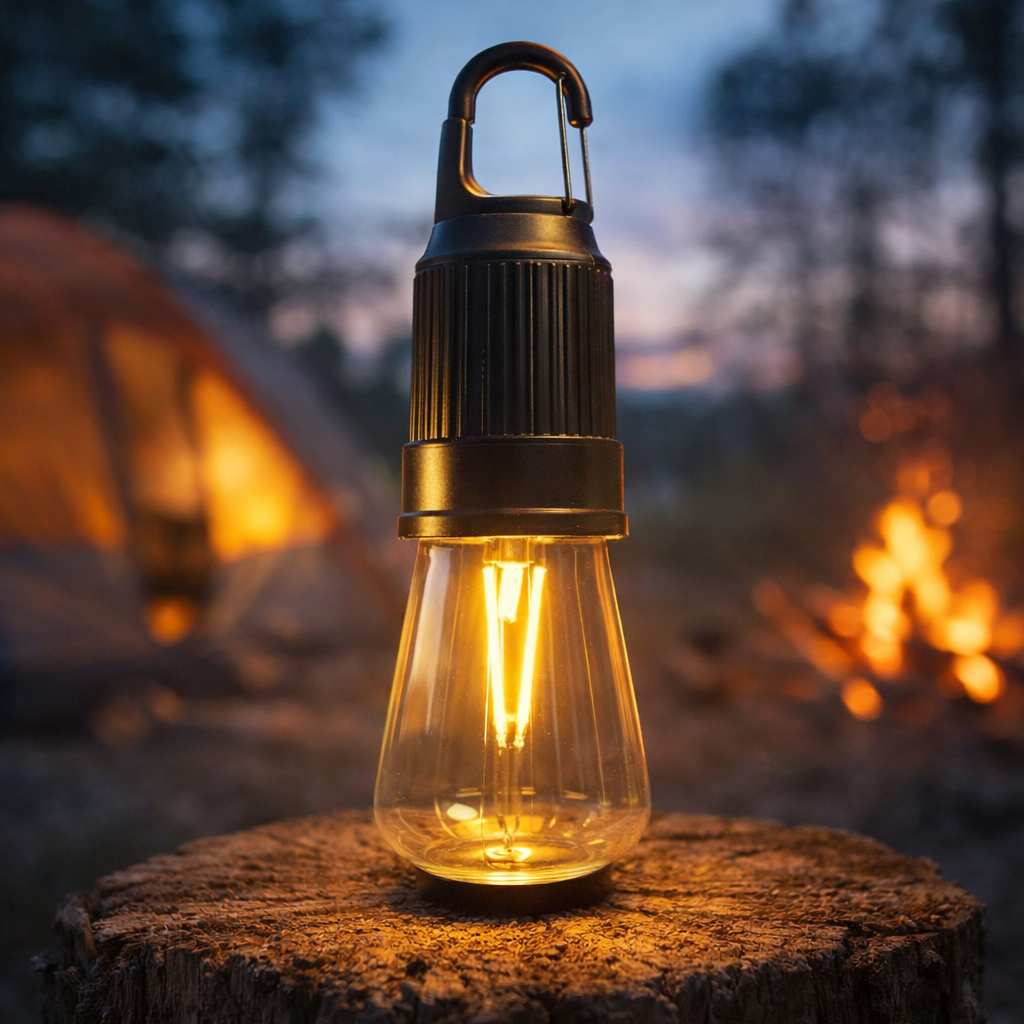 T02 Portable Hanging Camping Lamp �Type-C Rechargeable Warm Light LED Bulb with 3 Modes