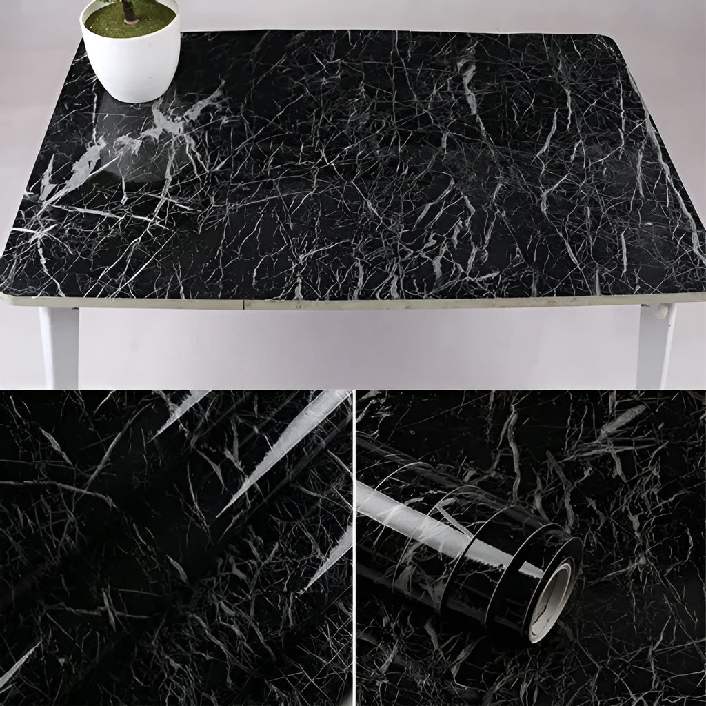 Self Adhesive Black Marble Sheet for Kitchen / Waterproof Anti Oil &amp; Heat Resistant Wallpaper Sheet (Black)