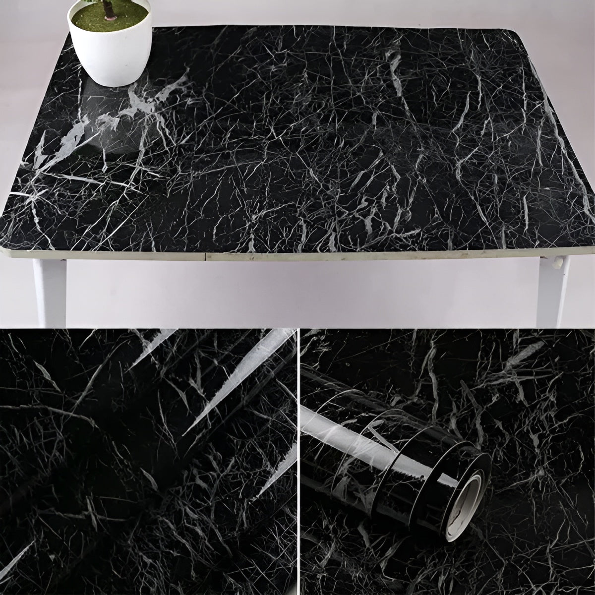 Self Adhesive Black Marble Sheet for Kitchen / Waterproof Anti Oil &amp; Heat Resistant Wallpaper Sheet (Black)