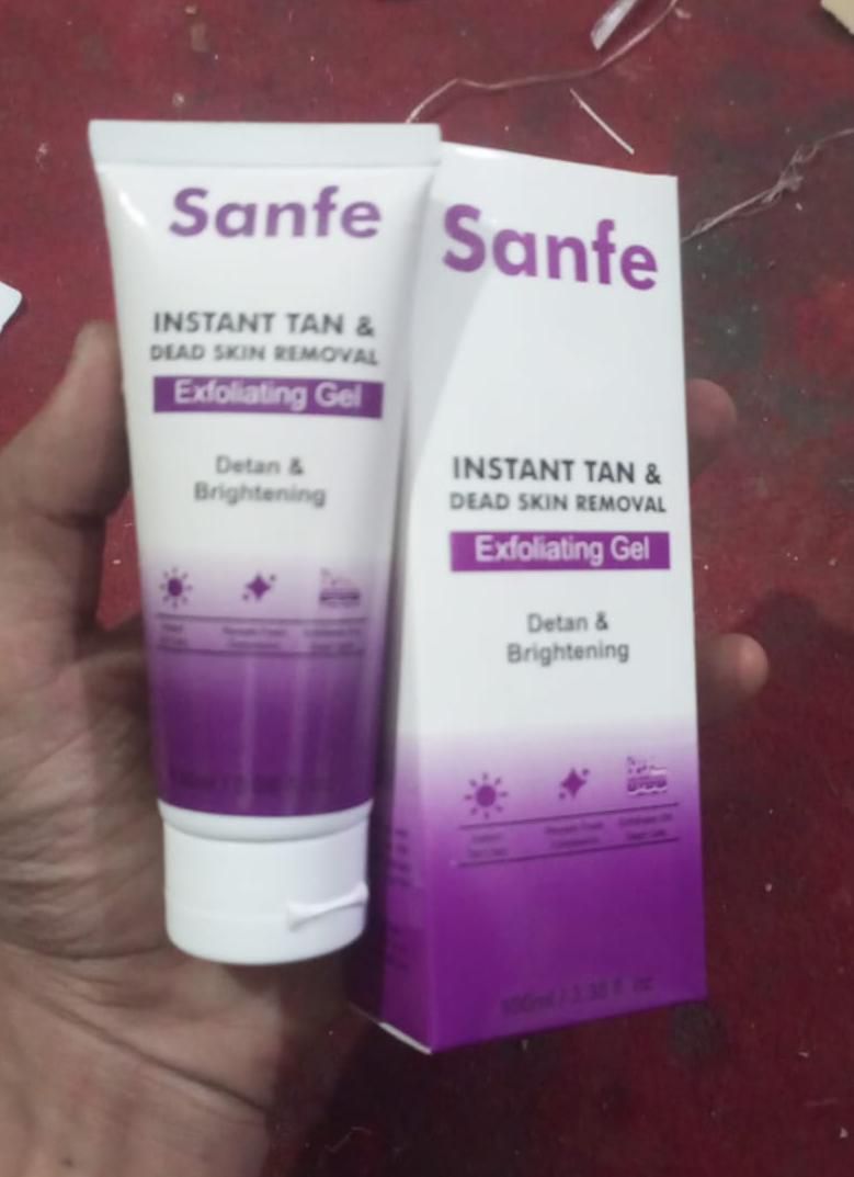Sanfe Instant Tan & Dead Skin Removal Exfoliating Gel | Detan & Brightening Body Scrub | 100g