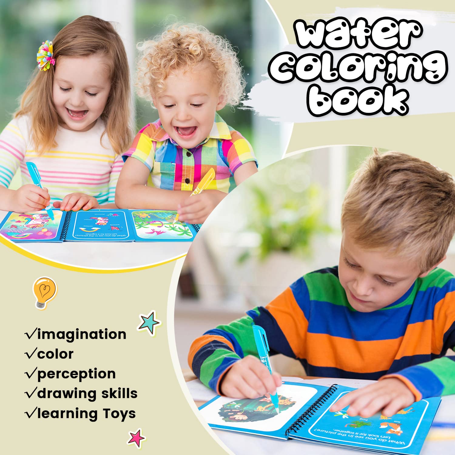 Magic Water Book Painting Drawing Coloring Board Book Doodle &amp; Magic Water Pen(random book )