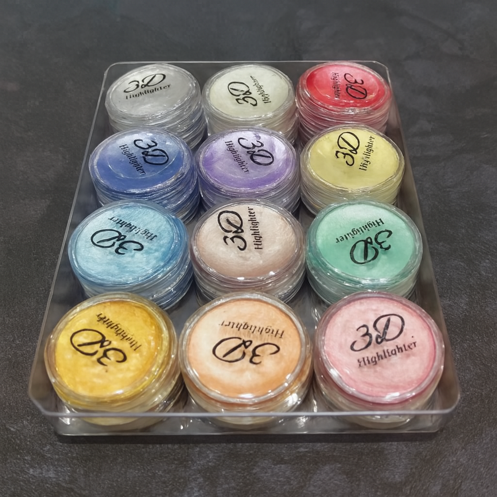 Professional 3D Highlighter 12 Color Palette �Trendy Creamy Shimmer Kit With Pressed Powder Shades �Shiny Makeup Cosmetic Palette Box For Radiant Glow
