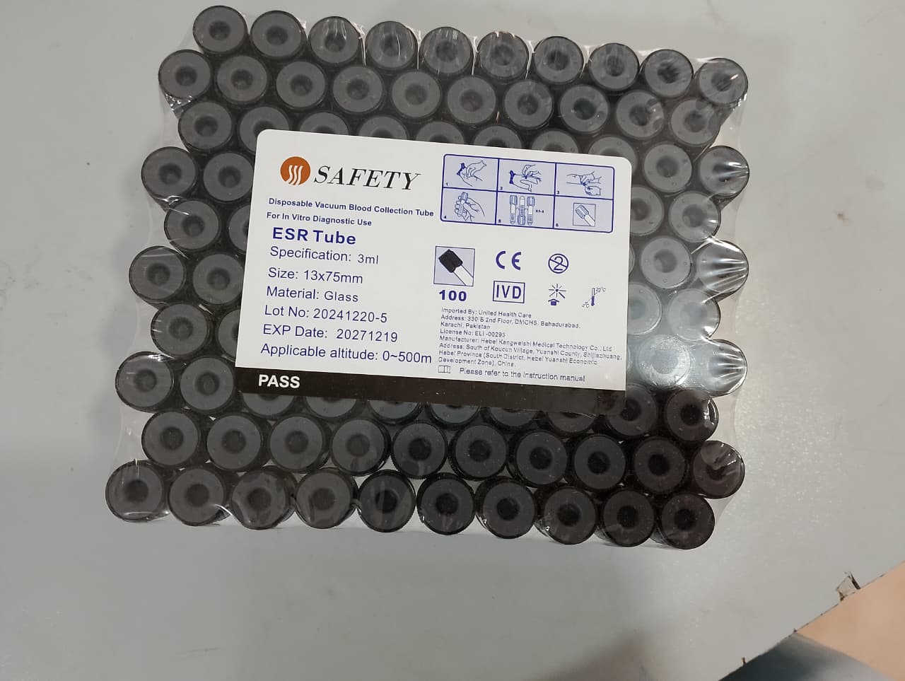 Safety Black Collection Tube �ESR Blood Test Tube 3ML, Secure Sample Collection, 100pcs Laboratory Pack