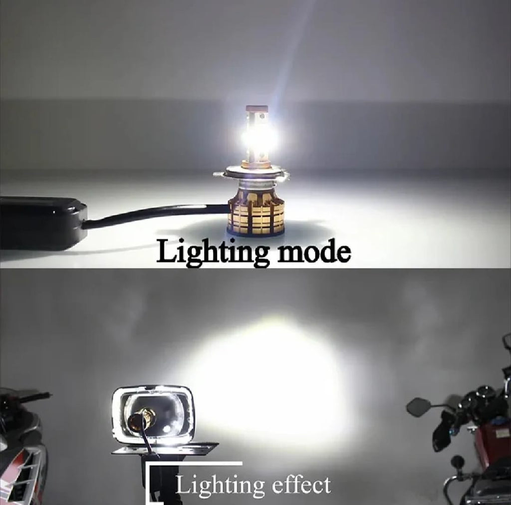 M3 LED Motorbike Headlight Bulb with Cooling Fan �55W 3-Color Flash (White/Yellow/High Beam) Waterproof Universal Fit