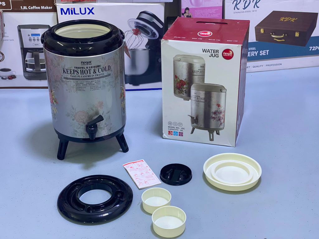 Regal Steel Body Hot And Cold Water Cooler 10 Liter With Temperature Control And Elegant Floral Design