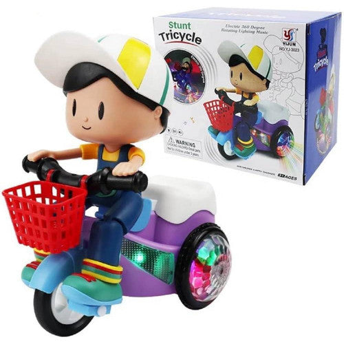 Musical Stunt Tricycle Toy Bike for Kids with 360? Rotation, 3D Flashing Lights, Music & Bump and Go Action